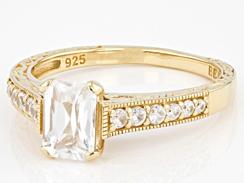 1.36ct Rectangular Octagonal & 0.26ctw Round White Zircon 18K Yellow Gold Over Sterling Silver Ring - Size 7