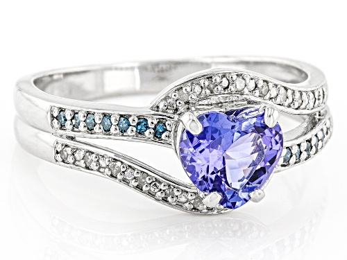 0.89ctw Tanzanite With 0.11ctw Blue And White Diamonds Rhodium Over Sterling Silver Ring - Size 9