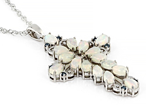 1.77ctw Pear Ethiopian Opal & 0.10ctw Blue Diamond Rhodium Over Silver Cross Pendant/Chain