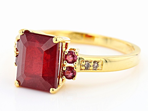 3.18ctw Mahaleo® Ruby With Red Spinel And Champagne Diamond 18K Yellow Gold Over Silver Ring - Size 7