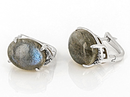 11x9mm Oval Labradorite With 0.03ctw Round Zircon Rhodium Over Sterling Silver Earrings