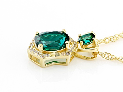 1.18ctw Lab Created Emerald With 0.15ctw White Zircon 18K Yellow Gold Over Silver Pendant/Chain