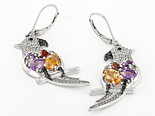 4.54ctw Mixed Shaped Multi-Gem Rhodium Over Sterling Silver Parrot Earrings
