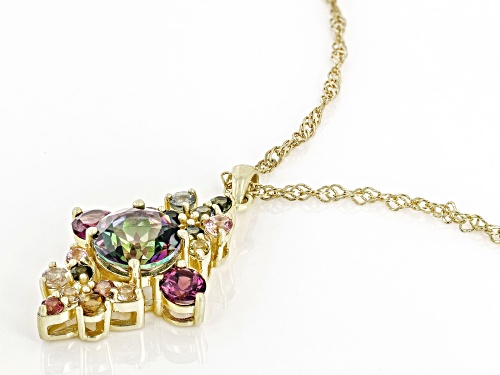 3.28ctw Mystic Fire® Topaz And Multi-Gem 18k Yellow Gold Over Sterling Silver Pendant With Chain