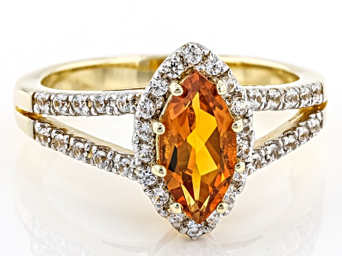 0.79ct Marquise Madeira Citrine With 0.29ctw Round White Zircon 18K Yellow Gold Over Silver Ring - Size 8