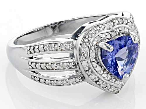 0.99ctw Heart Shape Tanzanite And White Diamond Platinum Over Sterling Silver Ring - Size 8