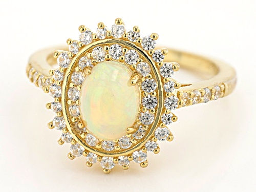 0.76ct Ethiopian Opal And 1.08ctw White Zircon 18K Yellow Gold Over Sterling Silver Ring - Size 9