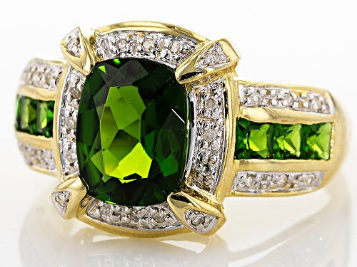 2.73ctw Cushion & Square Russian Chrome Diopside With Diamond Accent 10k Yellow Gold Ring - Size 12
