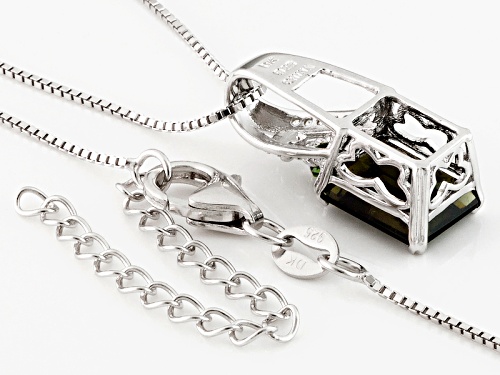 2.13ct Moldavite, 1.00ct Russian Chrome Diopside And .04ctw White Zircon Silver Pendant With Chain