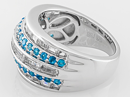 .49ctw Round Neon Apatite With 1.91ctw Round White Zircon Sterling Silver Band Ring - Size 7
