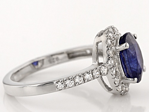 2.13ct Oval Blue Mahaleo® Sapphire With .51ctw Round White Zircon Sterling Silver Ring - Size 12