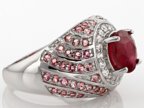 2.50ct Mahaleo® Ruby With 1.00ctw Pink Tourmaline And .31ctw White Zircon Sterling Silver Ring - Size 7