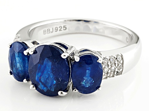 3.82ctw Oval Mahaleo® Blue Sapphire With .16ctw Round White Zircon Sterling Silver 3-Stone Ring - Size 12