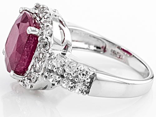 4.04ct Square Cushion Mahaleo® Ruby And 1.34ctw Round White Zircon Sterling Silver Ring - Size 11