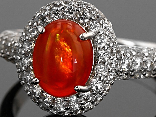 .85ct Oval Orange Ethiopian Opal With 1.75ctw Round White Zircon Sterling Silver Ring - Size 8
