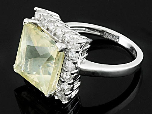 3.82ct Square Yellow Mexican Labradorite With .68ctw Round White Zircon Sterling Silver Ring - Size 12