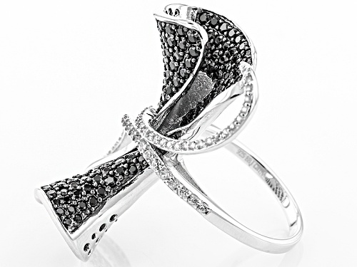 2.06ctw Round Black Spinel With .42ctw Round White Zircon Sterling Silver Ring - Size 5