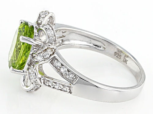 2.12ct Oval Manchurian Peridot™ And .40ctw Round White Zircon Sterling Silver Ring - Size 7