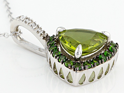 1.91ct Manchurian Peridot™ With .26ctw Chrome Diopside And White Zircon Silver Pendant With Chain