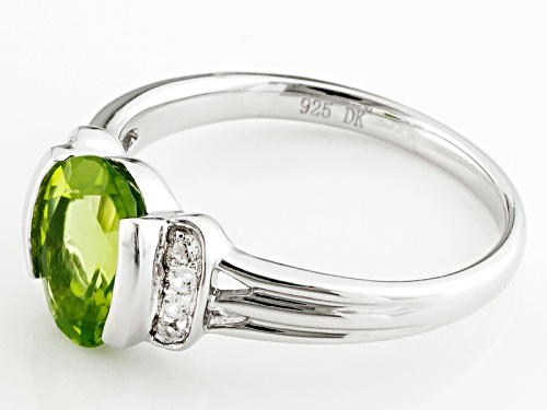 1.47ct Oval Manchurian Peridot™ And .06ctw Round White Zircon Sterling Silver Ring - Size 10
