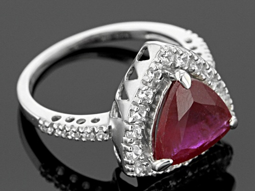 2.97ct Trillion Mahaleo® Ruby With .37ctw Round White Zircon Sterling Silver Ring - Size 10
