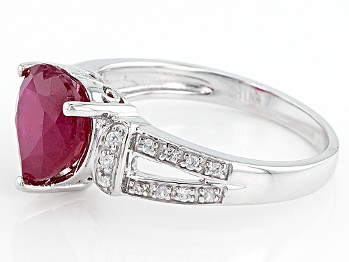 2.76ct Heart Shape Mahaleo® Ruby And .16ctw Round White Zircon Sterling Silver Ring - Size 11