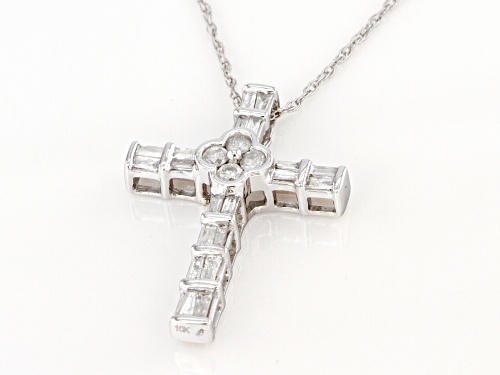 0.25ctw Baguette and Round White Diamond 10k White Gold Cross Slide Pendant With 18