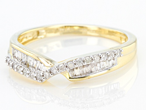 0.25ctw Round And Baguette White Diamond 10k Yellow Gold Crossover Band Ring - Size 6