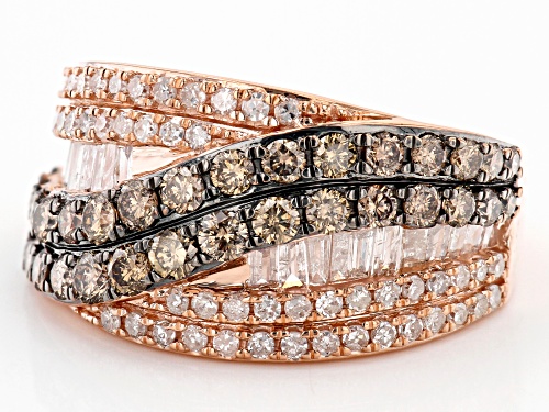 1.75ctw Round Champagne Diamond With Round & Baguette White Diamond 10k Rose Gold Wide Band Ring - Size 7