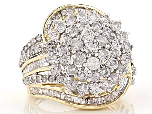 3.00ctw Round And Baguette White Diamond 10k Yellow Gold Cluster Ring - Size 10