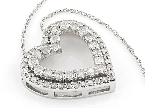 0.50ctw Round White Diamond 10k White Gold Heart Pendant With Chain