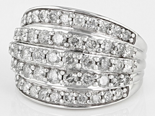 2.45ctw Round White Diamond 10k White Gold Multi-Row Wide Band Ring - Size 5