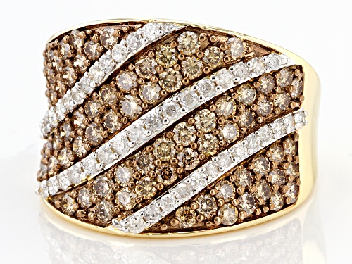 2.00ctw Round Champagne And White Diamond 10k Yellow Gold Wide Band Ring - Size 5