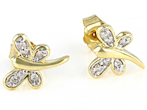 0.10ctw Round White Diamond 10k Yellow Gold Dragonfly Earrings