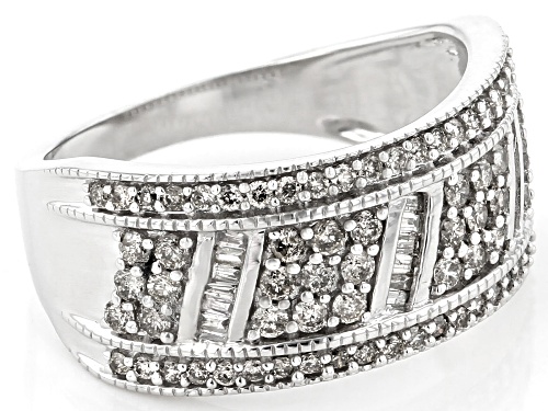 0.75ctw Round And Baguette White Diamond 10k White Gold Wide Band Ring - Size 8