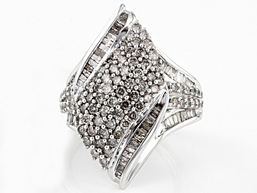 2.15ctw Round And Baguette White Diamond 10k White Gold Cluster Ring - Size 7