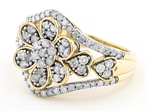 1.00ctw Round White Diamond 10k Yellow Gold Floral Cluster Ring - Size 6