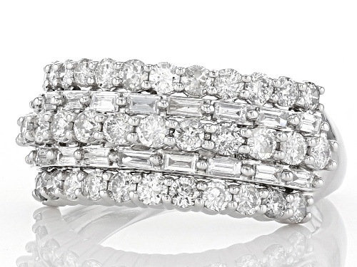 1.50ctw Round And Baguette White Diamond 900 Platinum Multi-Row Wide Band Ring - Size 7