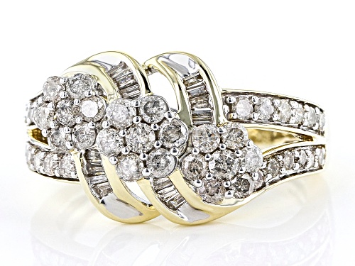 1.00ctw Round And Baguette White Diamond 10k Yellow Gold Crossover Ring - Size 6