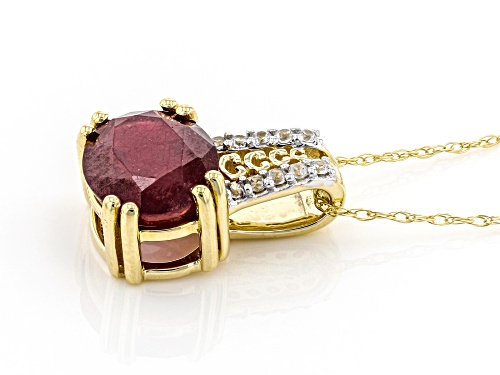 2.90ct Oval Mahaleo® Ruby With 0.1ctw Round White Zircon 10k Yellow Gold Pendant With Chain