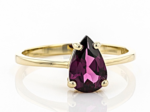 1.24ct Pear Shape Grape Color Rhodolite  10K Yellow Gold Solitaire Ring - Size 8