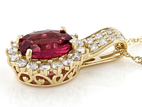 1.58ct Oval Rubellite With 0.46ctw Round White Diamond 14K Yellow Gold Pendant With Chain