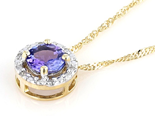 .44ct Round Tanzanite With 0.02ctw Round White Diamond 10K Yellow Gold Pendant With Chain