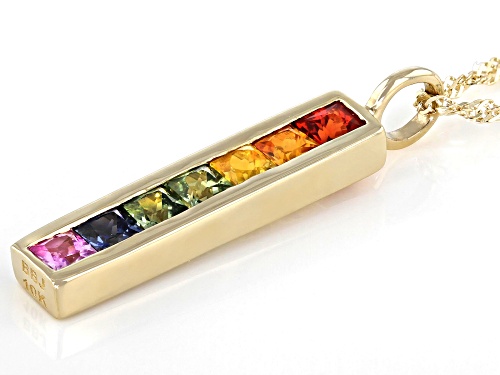 0.77ctw Square Multi-color Sapphire 10K Yellow Gold Pendant With Chain