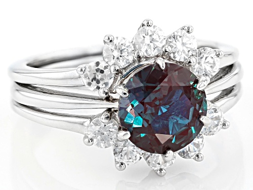 1.95ct Lab Alexandrite Solitaire & 1.19ctw White Zircon Rhodium Over Silver Ring & Enhancer Set - Size 9