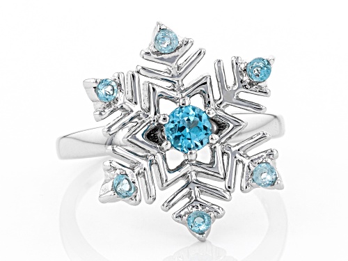 .62ctw round Glacier Topaz™ rhodium over sterling silver snowflake ring - Size 8
