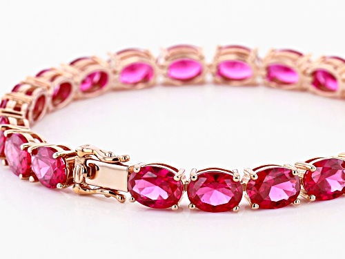 24.81CTW OVAL LAB CREATED RUBY 18K ROSE GOLD OVER STERLING SILVER BRACELET - Size 7.25