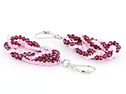 2-3mm Rose Quartz and Raspberry Color Rhodolite Braided Bead Strands Sterling Silver Dangle Earrings