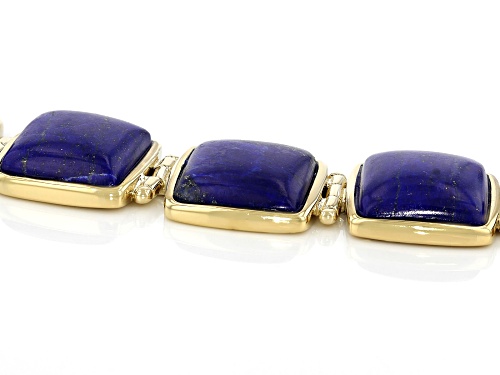 15MM CUSHION CABOCHON LAPIS 18K YELLOW GOLD OVER STERLING SILVER BRACELET - Size 7.25