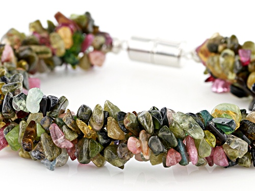Free-form Multi-Tourmaline Sterling Silver Twisted Chip Bracelet - Size 7.5